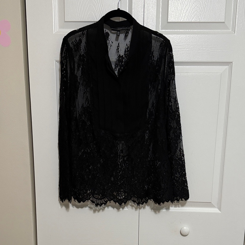 White House Black Market Black Lace Button Down Shirt